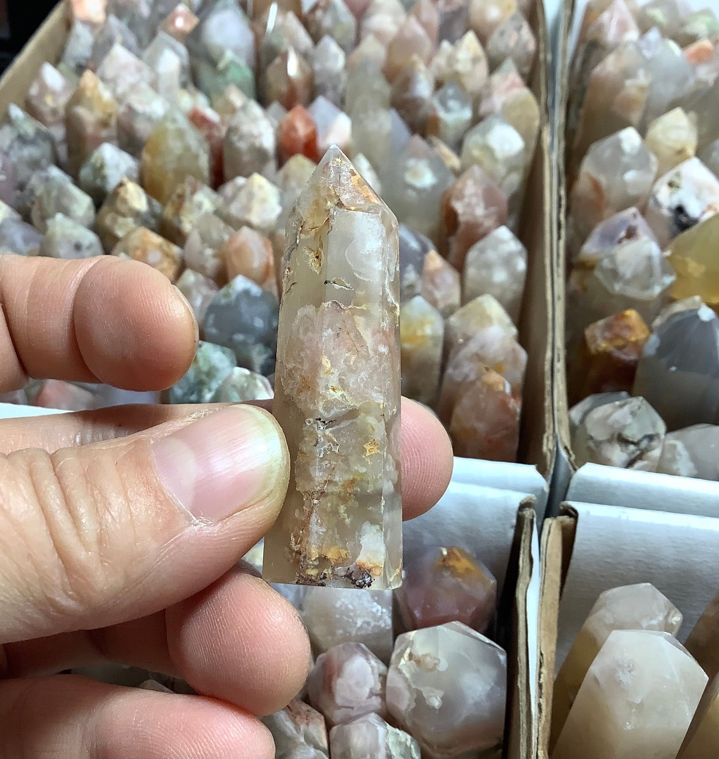 2023 Natural Flower Agate(Cherry Blossom Agate) Points Tower Obelisk Healing wholesale price