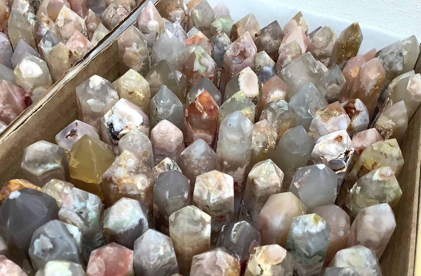 2023 Natural Flower Agate(Cherry Blossom Agate) Points Tower Obelisk Healing wholesale price