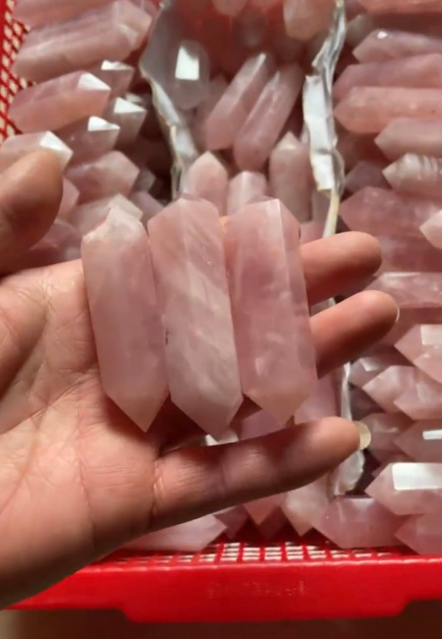 Small Natural Rose Quartz Crystal Double Points Obelisk Polished