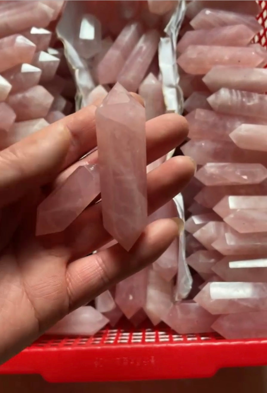 Small Natural Rose Quartz Crystal Double Points Obelisk Polished