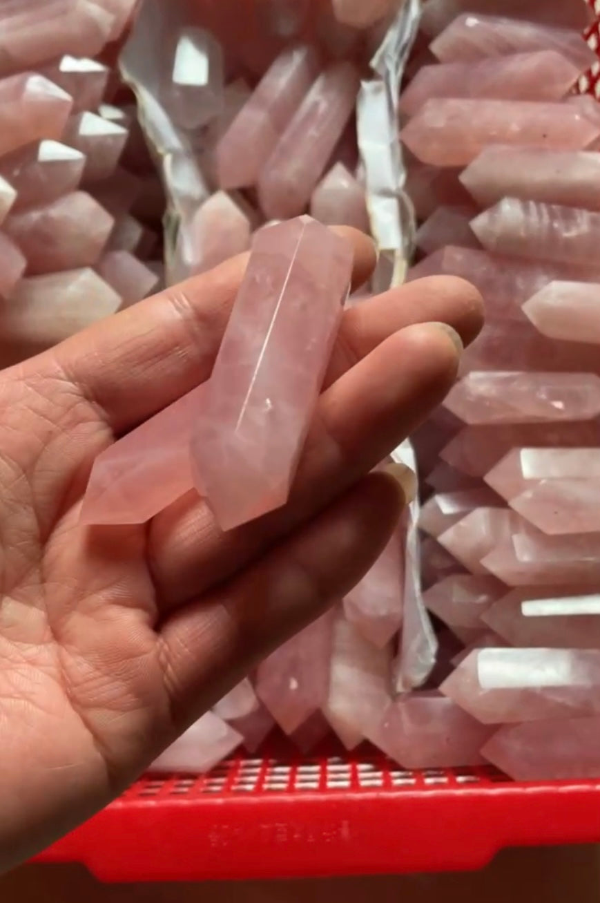 Small Natural Rose Quartz Crystal Double Points Obelisk Polished