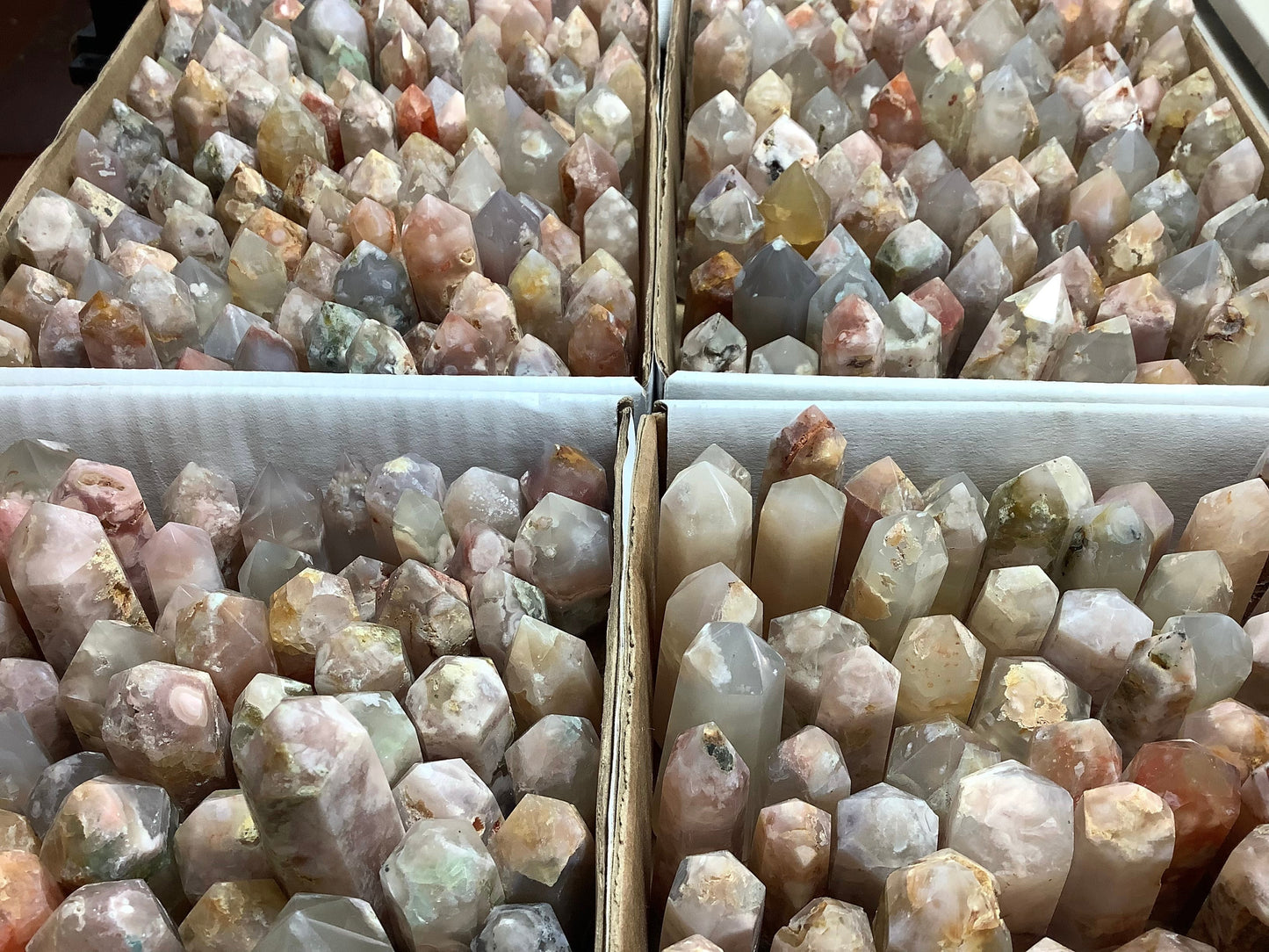 2023 Natural Flower Agate(Cherry Blossom Agate) Points Tower Obelisk Healing wholesale price