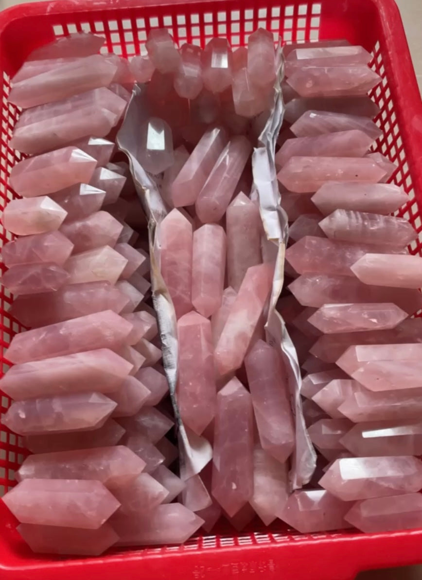 Small Natural Rose Quartz Crystal Double Points Obelisk Polished
