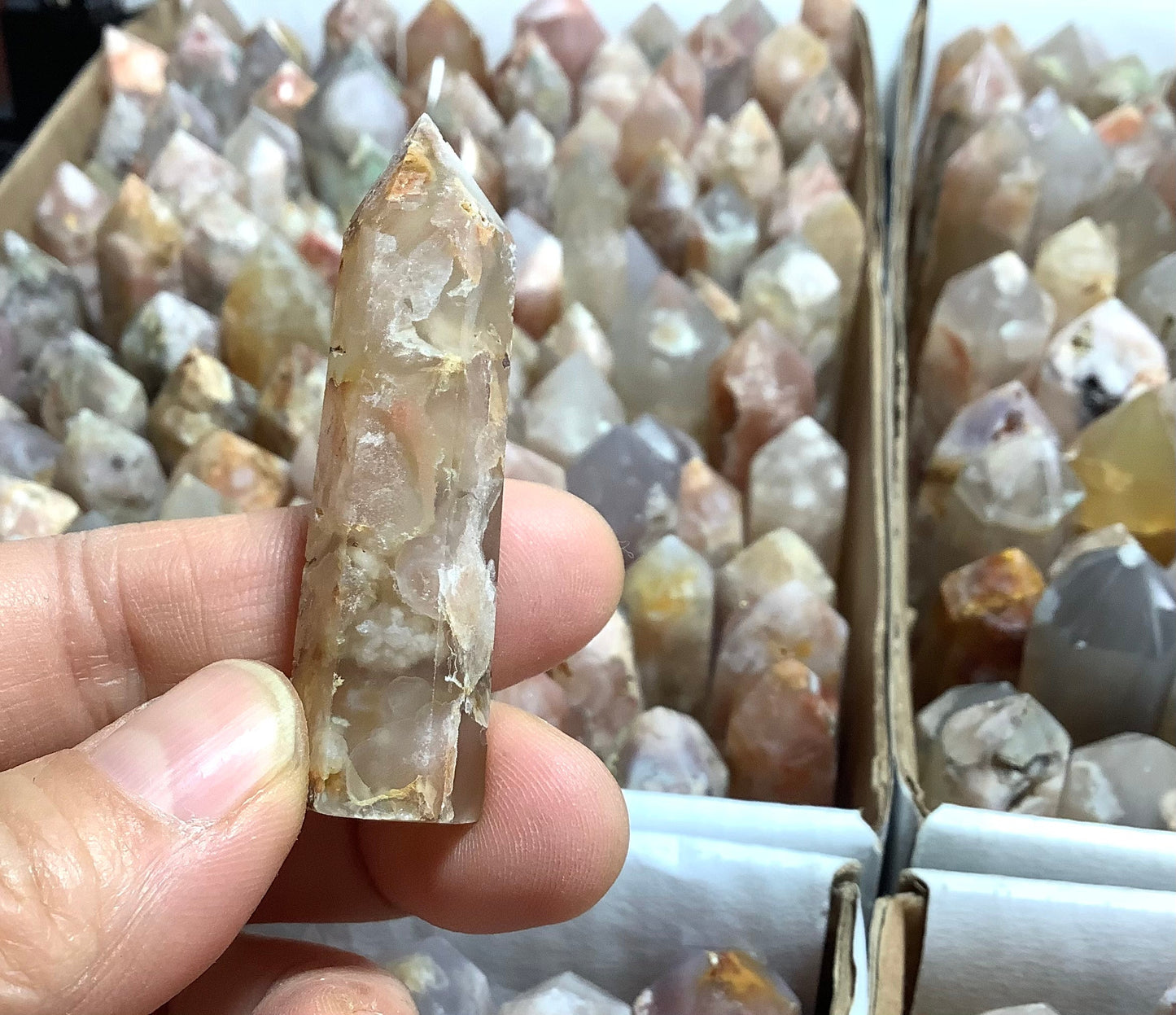 2023 Natural Flower Agate(Cherry Blossom Agate) Points Tower Obelisk Healing wholesale price
