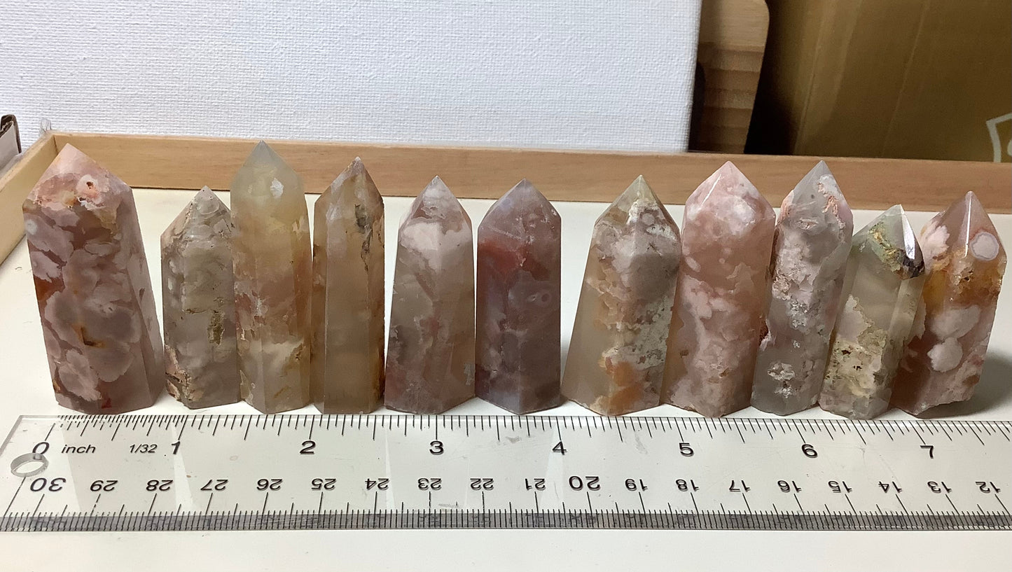 2023 Natural Flower Agate(Cherry Blossom Agate) Points Tower Obelisk Healing wholesale price