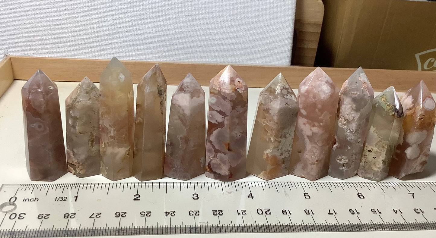 2023 Natural Flower Agate(Cherry Blossom Agate) Points Tower Obelisk Healing wholesale price